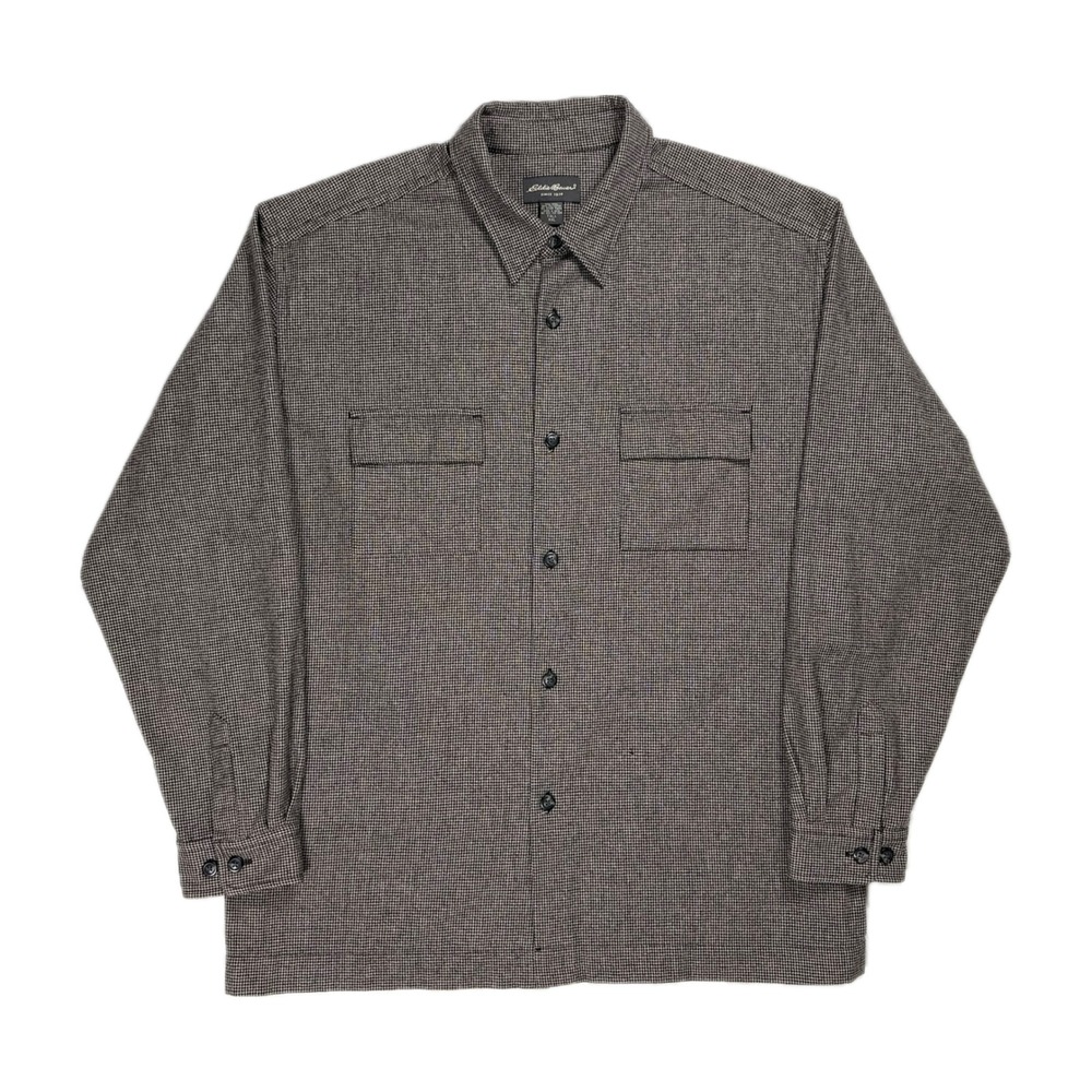 Eddie Bauer wool blend taupe brown black houndstooth flannel shirt men XXL Tall